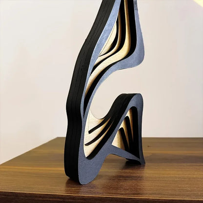 Abstract Wooden Streamline Sculpture – Minimalist Modern Art Statue for Bookshelf, Desk & Home Decor - 40cm