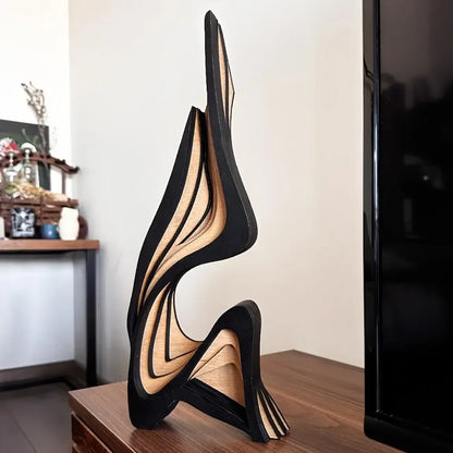 Abstract Wooden Streamline Sculpture – Minimalist Modern Art Statue for Bookshelf, Desk & Home Decor - 40cm