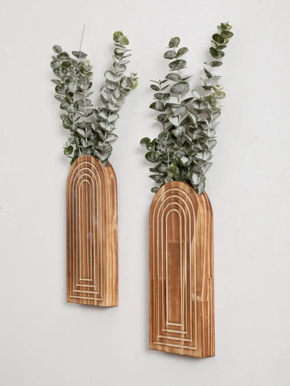 Boho Arched Wooden Wall Vase – Minimalist Wall Mounted Planter - Brown