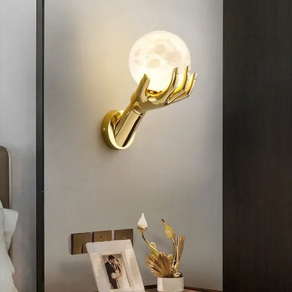 Creative Hand LED Wall Lamp – Modern Resin Glass Bedside Wall Light - 3D lampshade / Three-color dimming