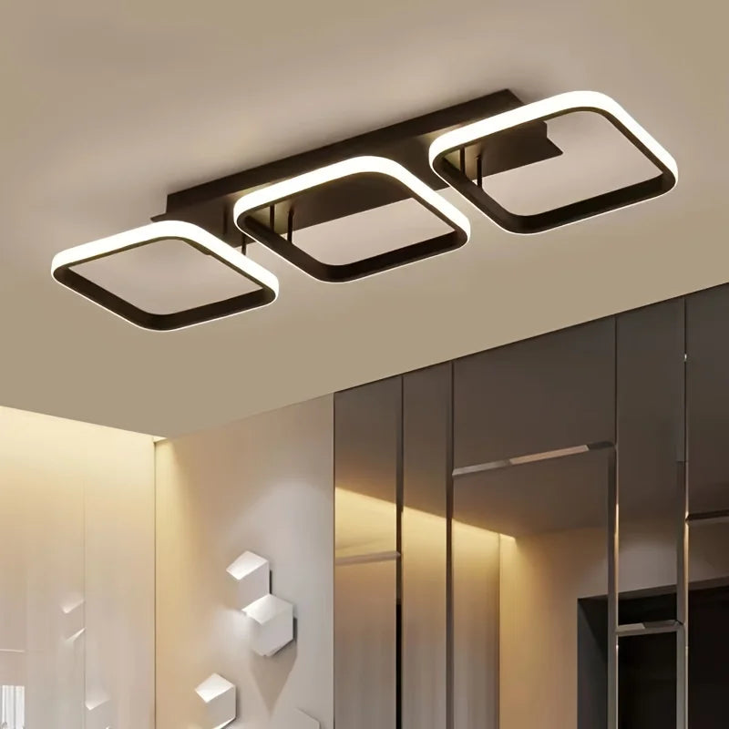 Modern ceiling light fixture with a square design in a room setting