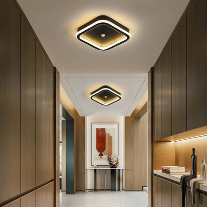 Modern hallway with ceiling lights and decor