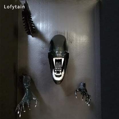 Alien Xenomorph Wall Sculpture – Sci-Fi Monster Breakthrough Wall Decor - 