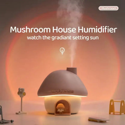 Mushroom-shaped humidifier with a gradient sun effect in the background