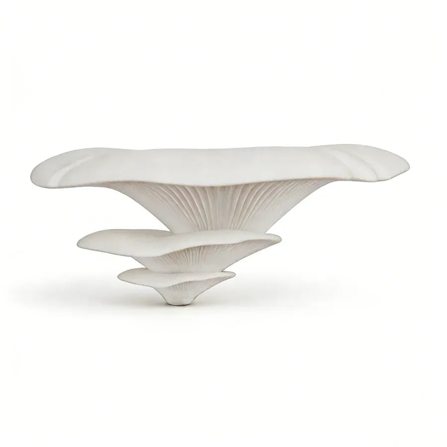 White wavy-shaped Mushroom Wall Shelf  sculpture with a unique, organic design on a white background
