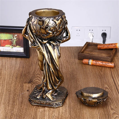 Greek Atlas Sculpture – Mythological Titan Resin Statement Figurine (Vintage Bronze Finish) - 15.5x11x33cm