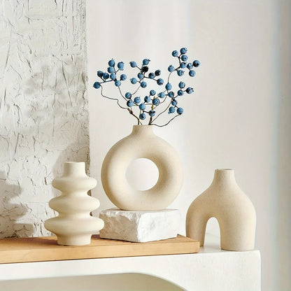 Boho Ceramic Vase Set – Minimalist Neutral Decorative Vases - Beige