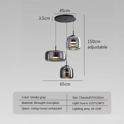 Chandelier with dimensions and specifications on a gray background