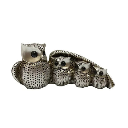 Owl Family Statue – Decorative Owl Figurine Home Decor Sculpture - Silver