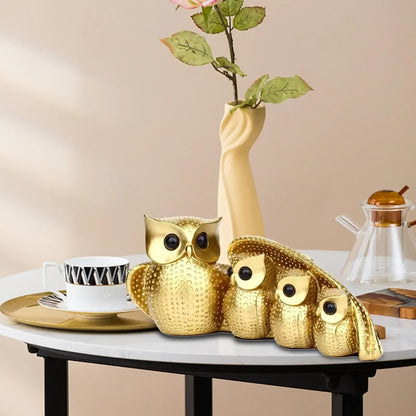 Golden Owl Family Statue – Decorative Owl Figurine Home Decor Sculpture - Gold