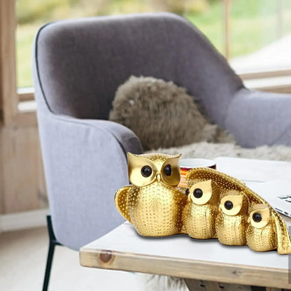 Golden Owl Family Statue – Decorative Owl Figurine Home Decor Sculpture - Gold