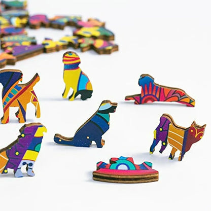 Colorful wooden animal figures on a white background
