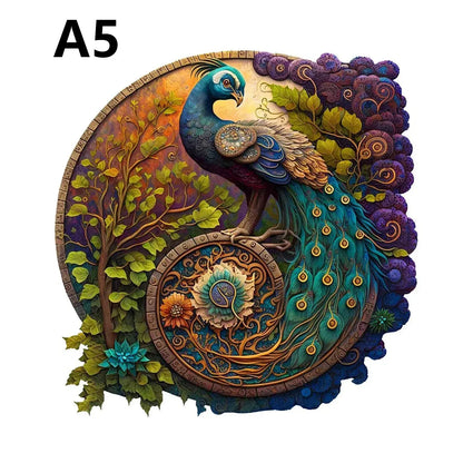Decorative wall art featuring a peacock with intricate designs and colors on a white background.