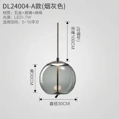Pendant light with dimensions and specifications on a white background