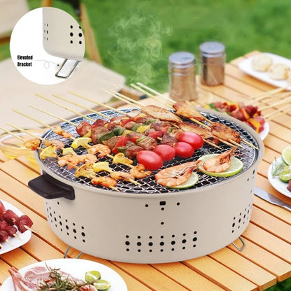 Portable Korean Charcoal BBQ Grill – Non-Stick Round Stainless Steel Stove