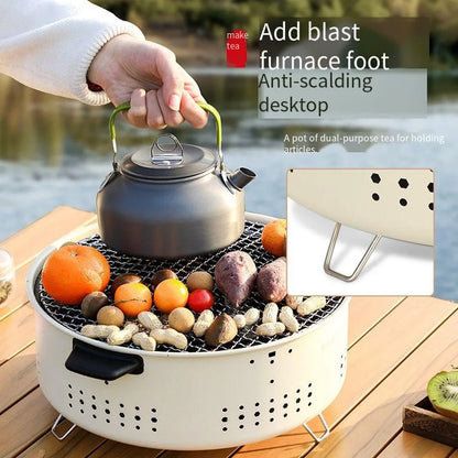 Portable Korean Charcoal BBQ Grill – Non-Stick Round Stainless Steel Stove