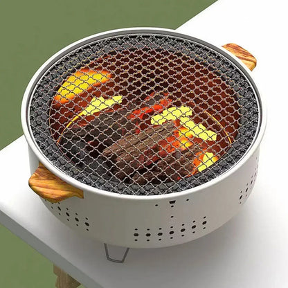 Portable Korean Charcoal BBQ Grill – Non-Stick Round Stainless Steel Stove