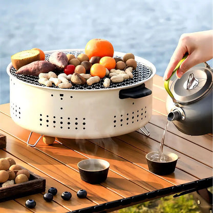 Portable Korean Charcoal BBQ Grill – Non-Stick Round Stainless Steel Stove
