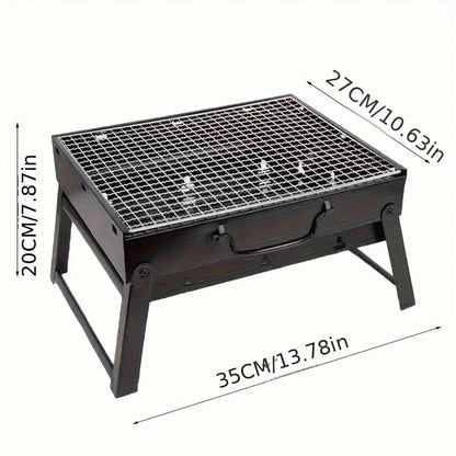 Portable grill with dimensions labeled on a white background