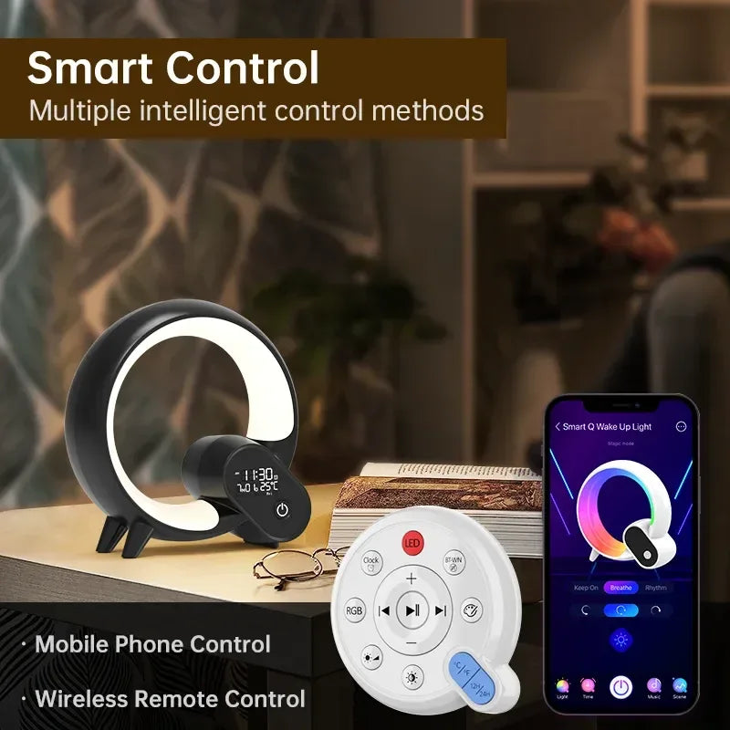 Creative Q Light Smart Alarm Clock Lamp – Bluetooth Speaker, Wireless Charger & Sunrise Mood Lighting - White