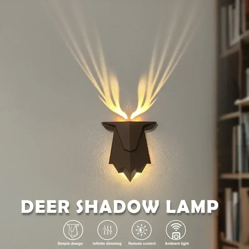 Deer Shadow LED Wall Night Light – Rechargeable 3-Level Dimmable Bedside Lamp - 