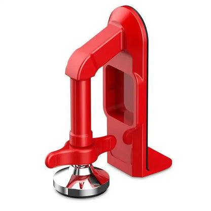 Red clamp-like tool on a white background