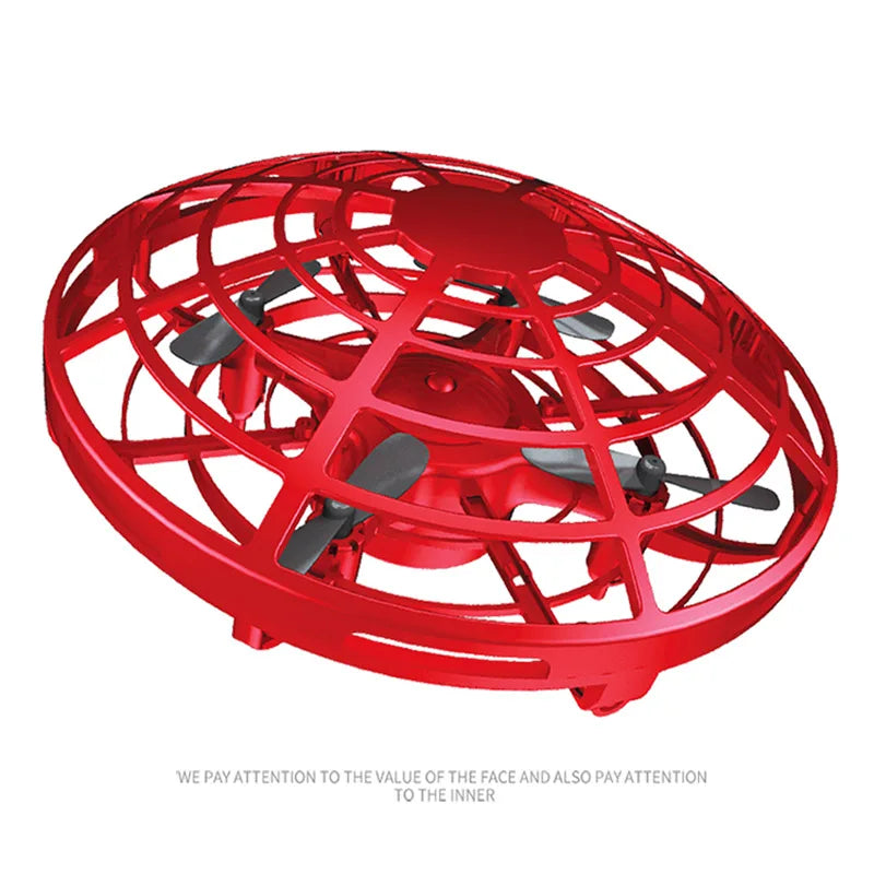 Red handheld drone with a white background