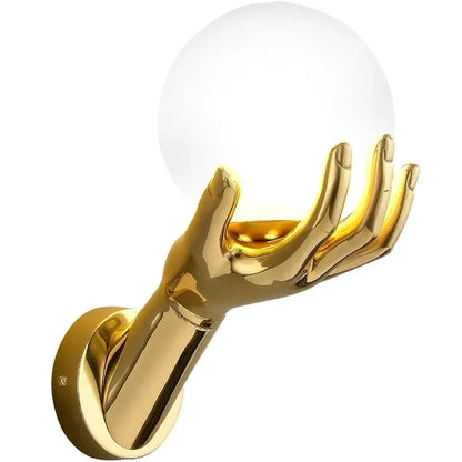 Creative Hand LED Wall Lamp – Modern Resin Glass Bedside Wall Light - 3D lampshade / Three-color dimming