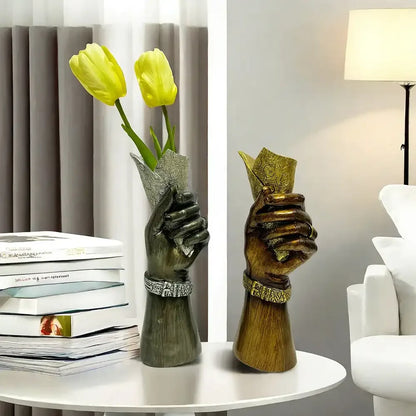 Creative Hand Vase Sculpture – Artistic Resin Hand Flower Vase Home Decor - Gold