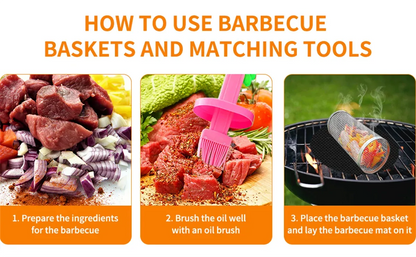 Rolling BBQ Grill Basket 304 Stainless Steel Leak-Proof Mesh Griller