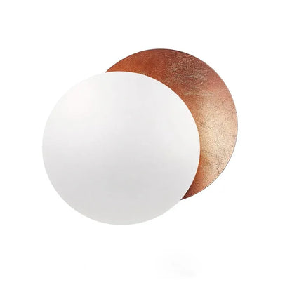 Round  wall sconces with white and copper-colored halves on a white background