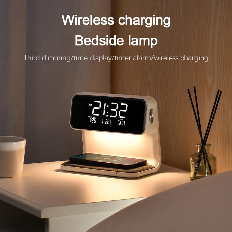 3-in-1 Smart Bedside Lamp Wireless Charger & Alarm Clock Night Light