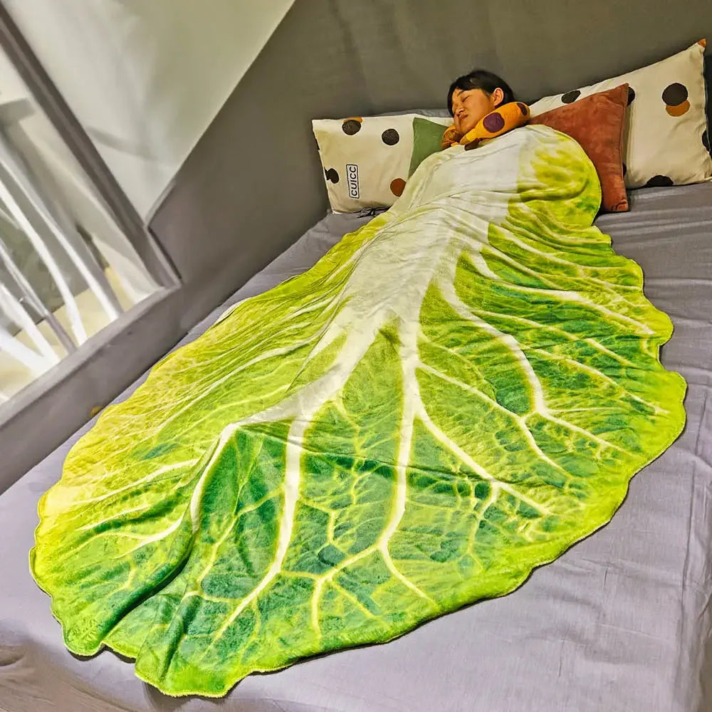 Cabbage Leaf Flannel Blanket Soft Double-Sided Creative Sofa Throw - 100 x 100 cm