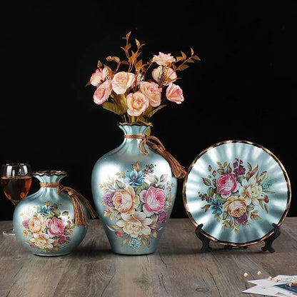 4-Piece Nordic Ceramic Vase Set Modern European Tabletop Decor Accessories - Aqua blue