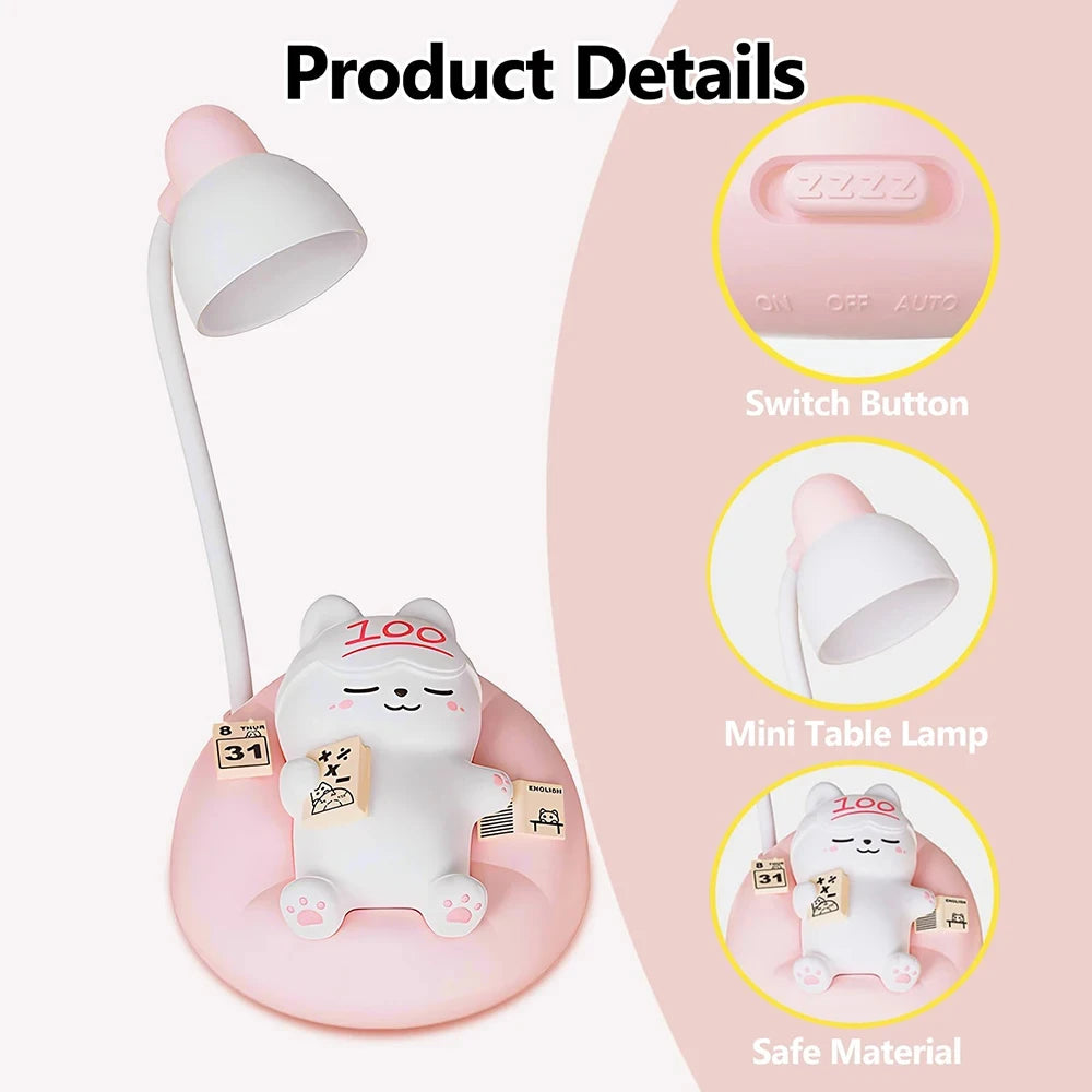 Cute Cat Scene LED Desk Lamp 3-Mode Dimmable USB Rechargeable Night Light
