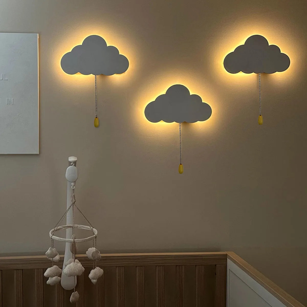 Floating Cloud Wall Lamp Wooden Battery-Operated Nursery Night Light