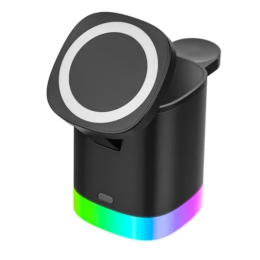 Foldable 3-in-1 MagSafe Wireless Charger RGB Travel Dock for iPhone & Watch