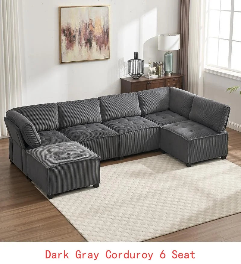 6-Seat Modular U-Shaped Sectional Reversible Corduroy Convertible Couch