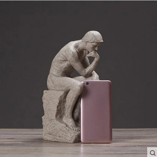 Nordic Minimalist Thinker Sculpture – Resin Sandstone Finish Modern Desk Accent