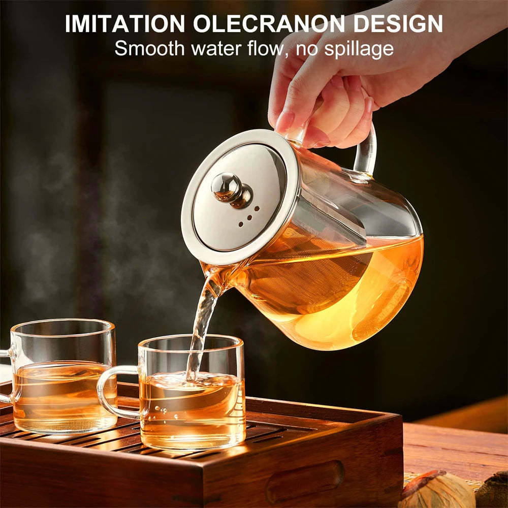 1.0L Borosilicate Glass Teapot Heat-Resistant Kettle with Stainless Infuser