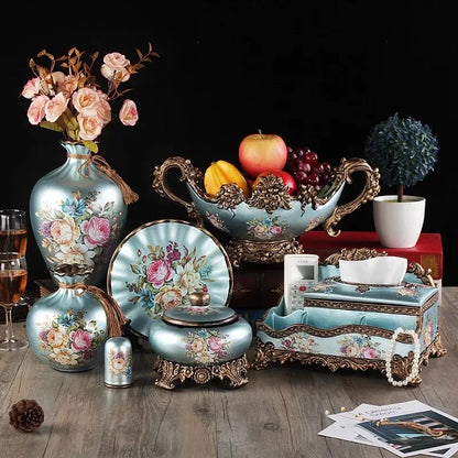 4-Piece Nordic Ceramic Vase Set Modern European Tabletop Decor Accessories - Turquoise blue
