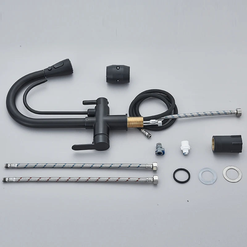 3-Way Filter Kitchen Faucet 360° Rotating Black Water Purifier Mixer Tap