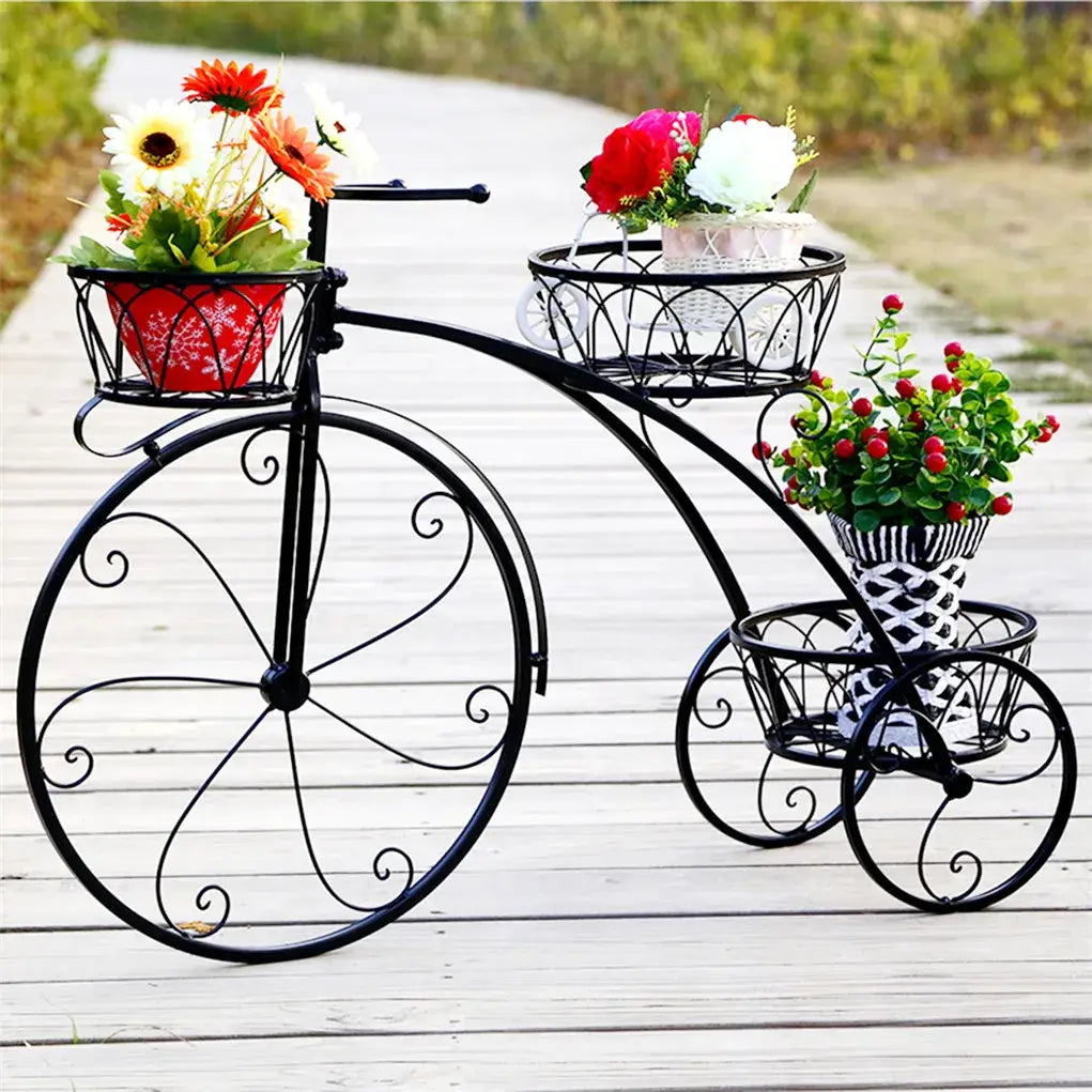 3-Tier Bicycle Plant Stand Wrought Iron Tricycle Planter for Indoor Outdoor