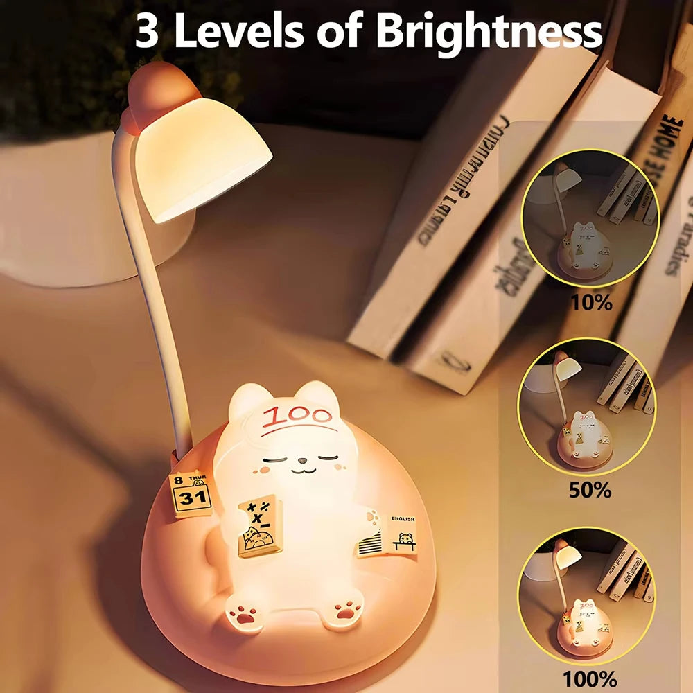 Cute Cat Scene LED Desk Lamp 3-Mode Dimmable USB Rechargeable Night Light