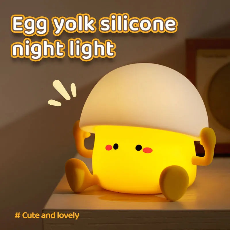 Cute Egg Yolk Mushroom Night Light Touch Dimmable USB Rechargeable Lamp