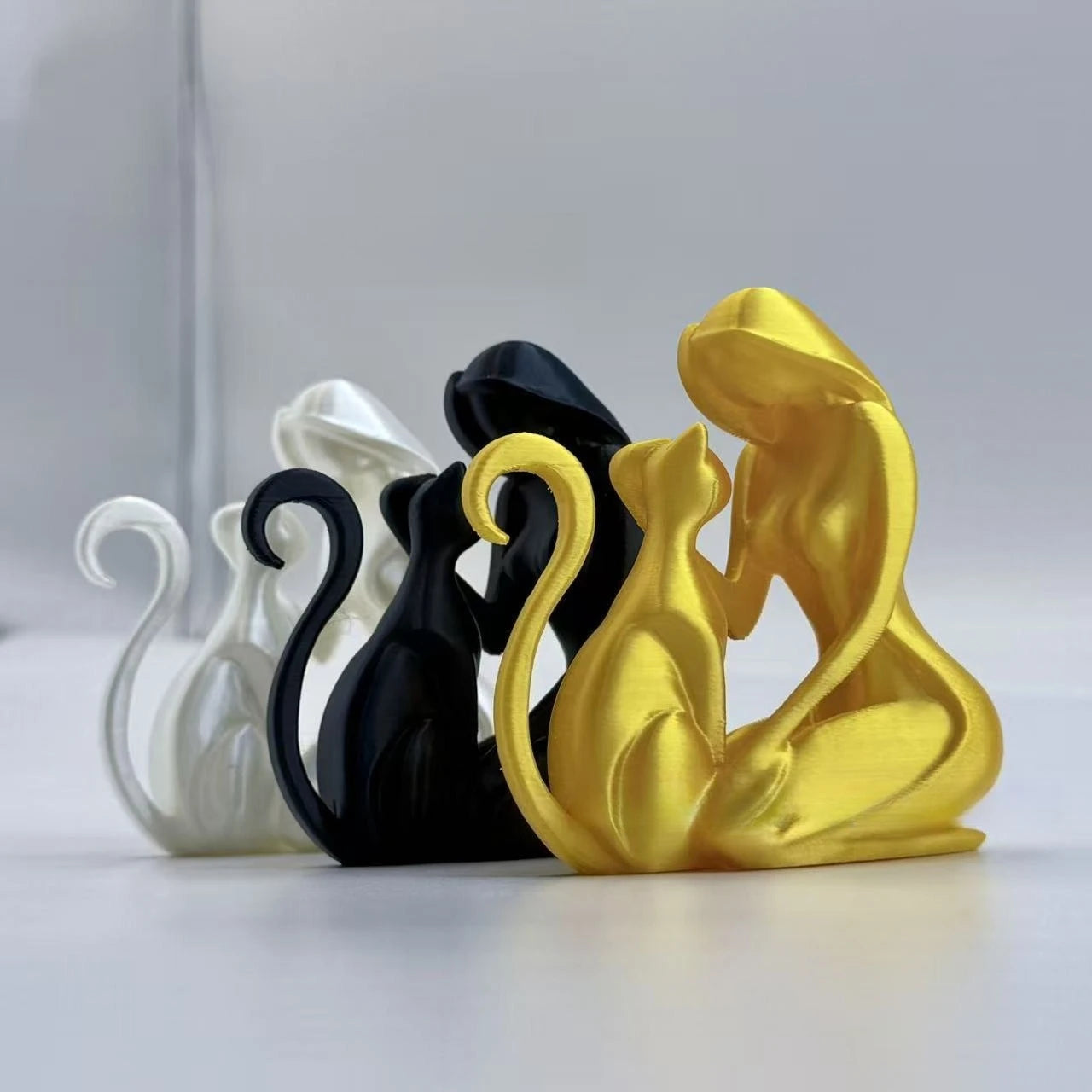 Ceramic Hug Cat Woman Statue Creative Desktop Ornament for Cat Lovers