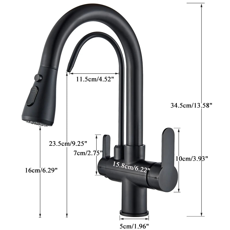 3-Way Filter Kitchen Faucet 360° Rotating Black Water Purifier Mixer Tap