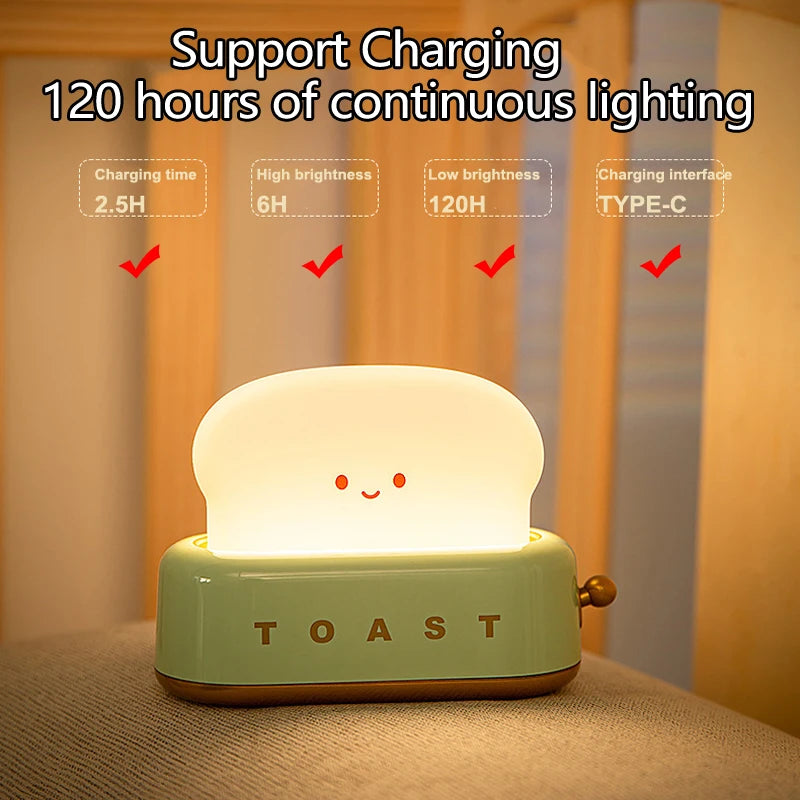 Creative Bread Toast Nightlight Rechargeable Toaster LED Lamp & Decor
