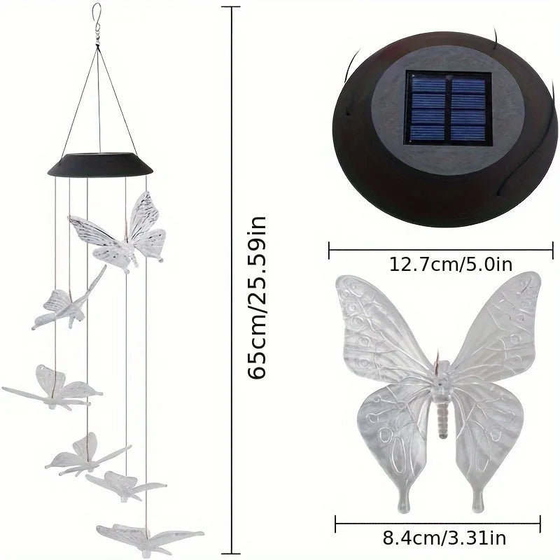 Solar Color-Changing Wind Chimes Waterproof Outdoor LED Butterfly & Dragonfly