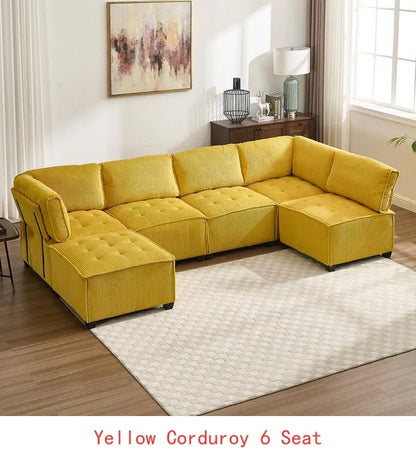 6-Seat Modular U-Shaped Sectional Reversible Corduroy Convertible Couch - Dark Grey